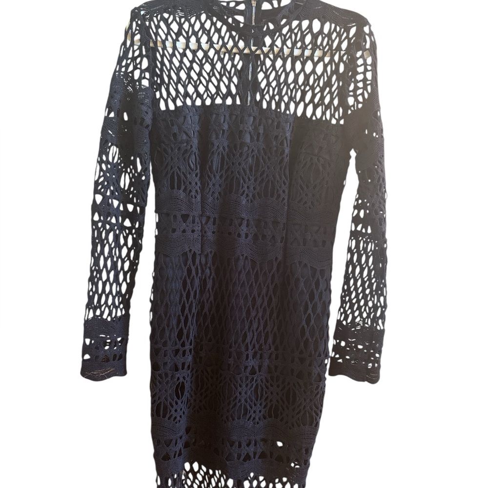 L’ATISTE Women’s Black Crochet Lace Midi‎ Dress Size Large Zipper Goth Halloween